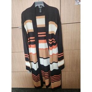 Wrangler Retro Women's Brown Orange Cream Striped Long Open Cardigan Size M